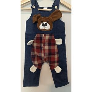 Baby 12-18 Month Outfit Fall Overalls Plaid Dog